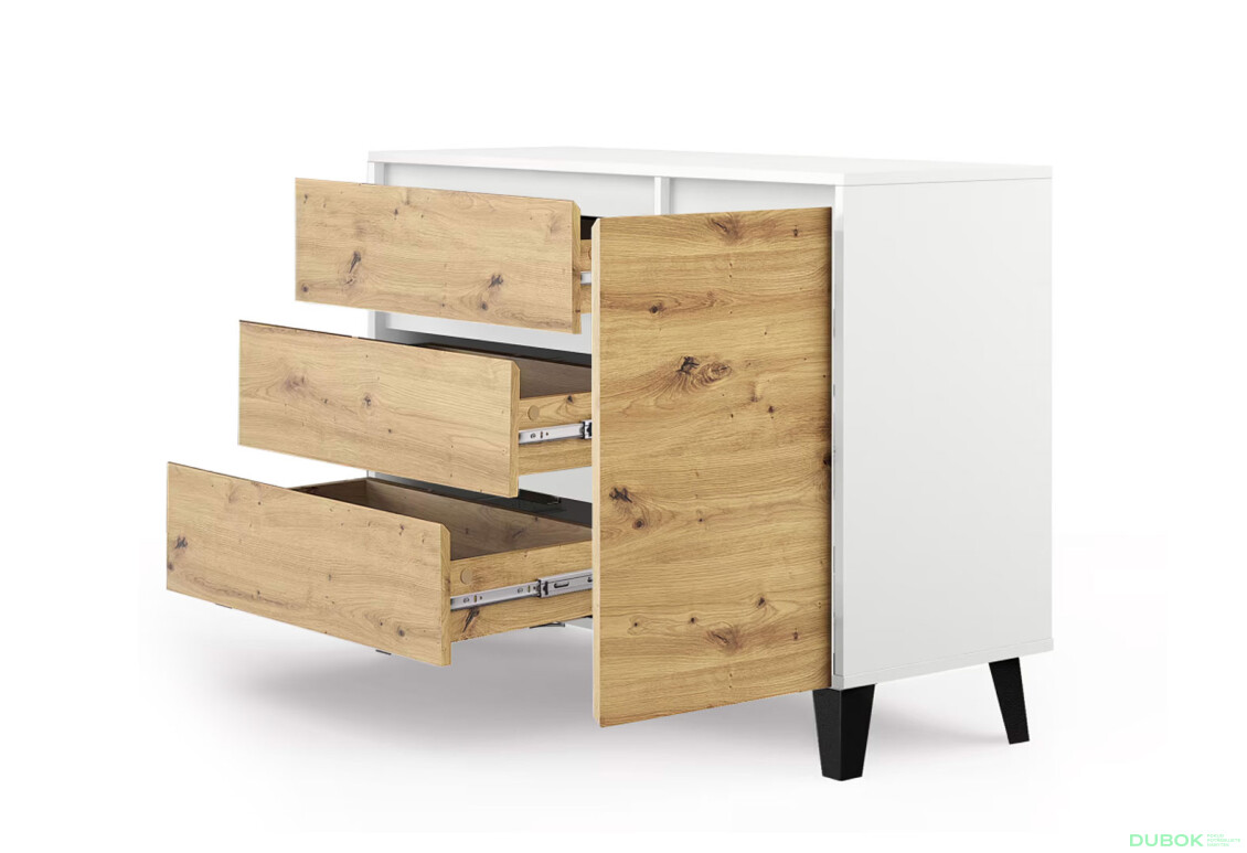 Fotografie 5 - Komoda Borg 1d3s bílá / dub artisan
