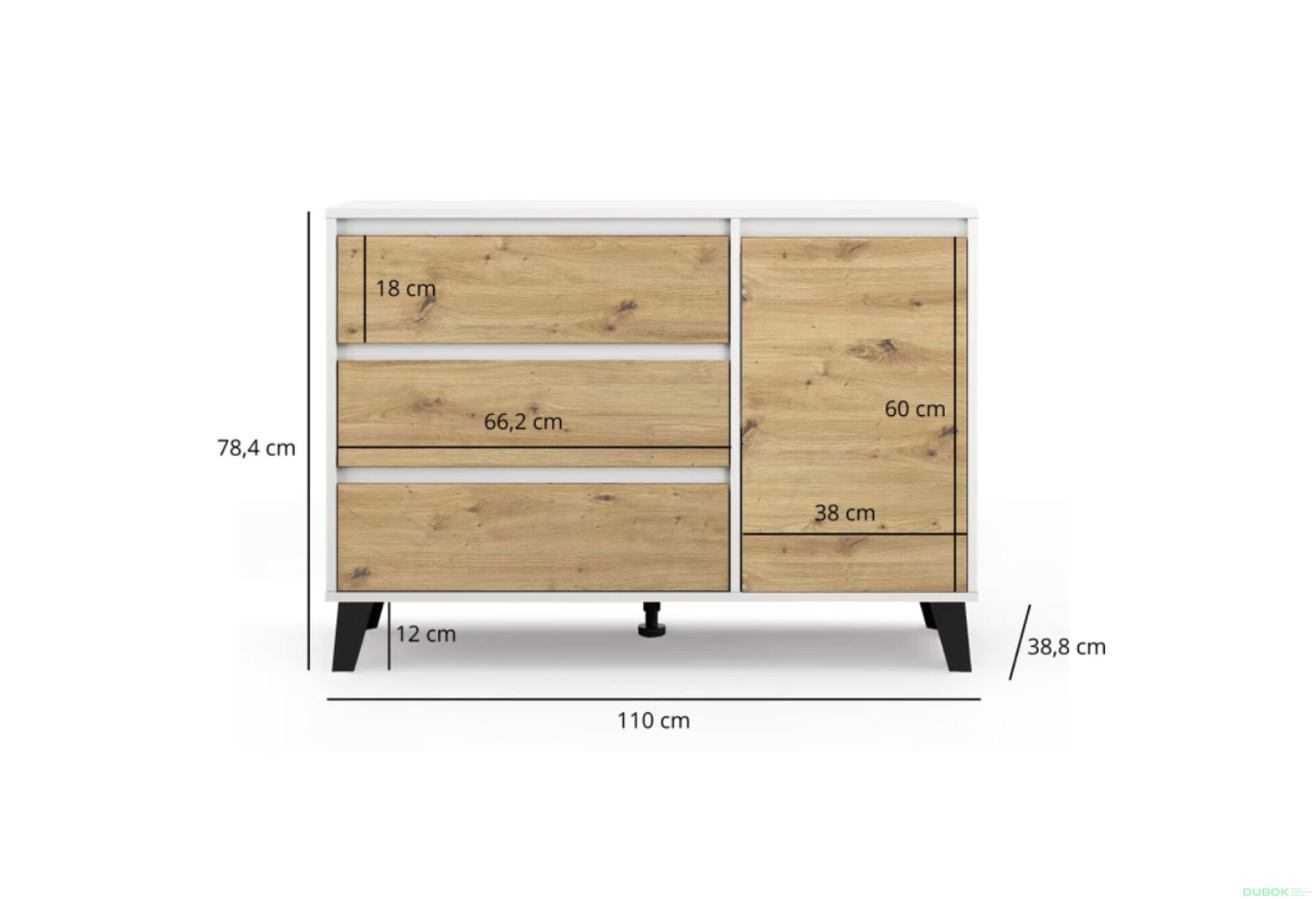 Fotografie 6 - Komoda Borg 1d3s bílá / dub artisan