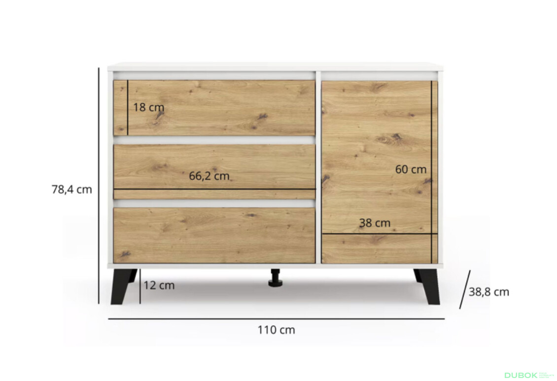 Fotografie 6 - Komoda Borg 1d3s bílá / dub artisan