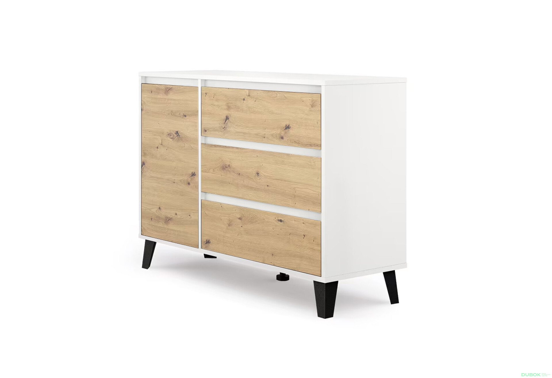 Fotografie 3 - Komoda Borg 1d3s bílá / dub artisan