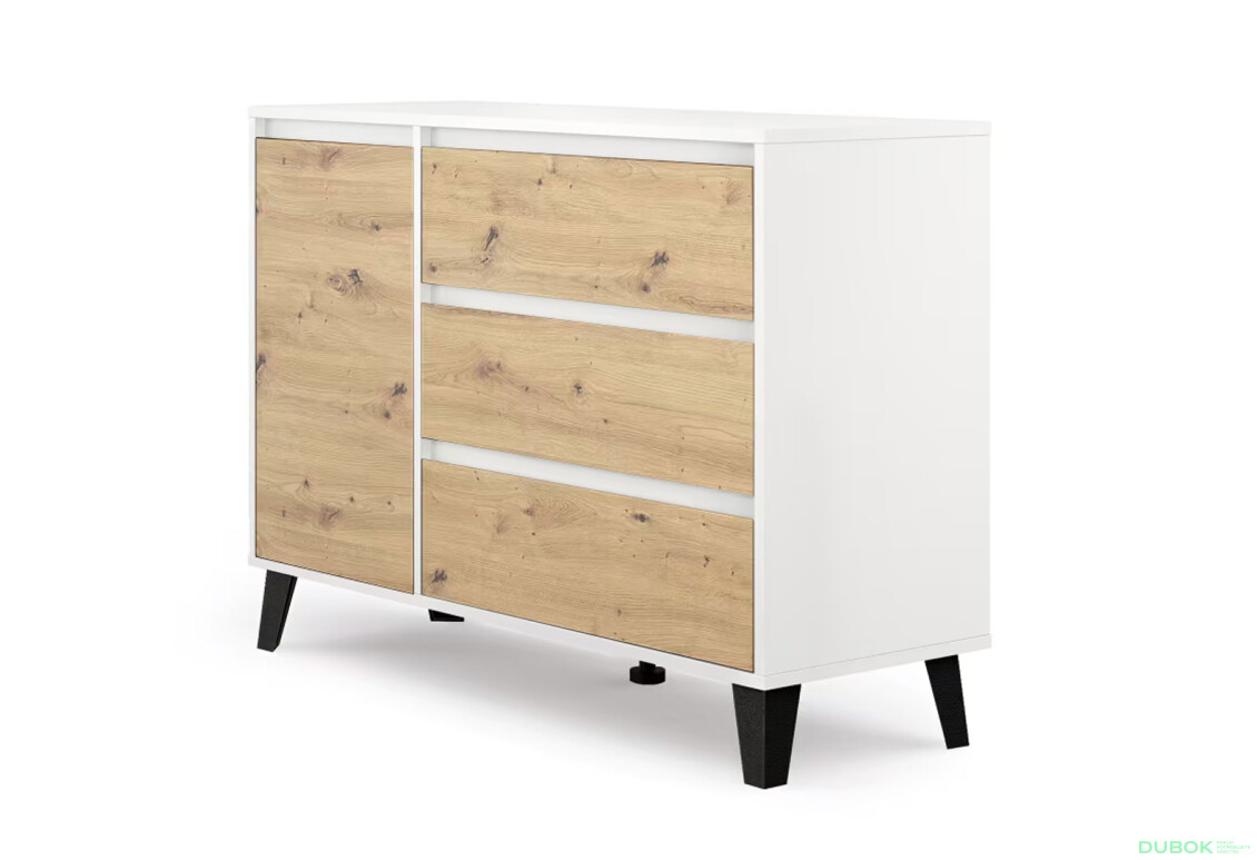 Fotografie 3 - Komoda Borg 1d3s bílá / dub artisan