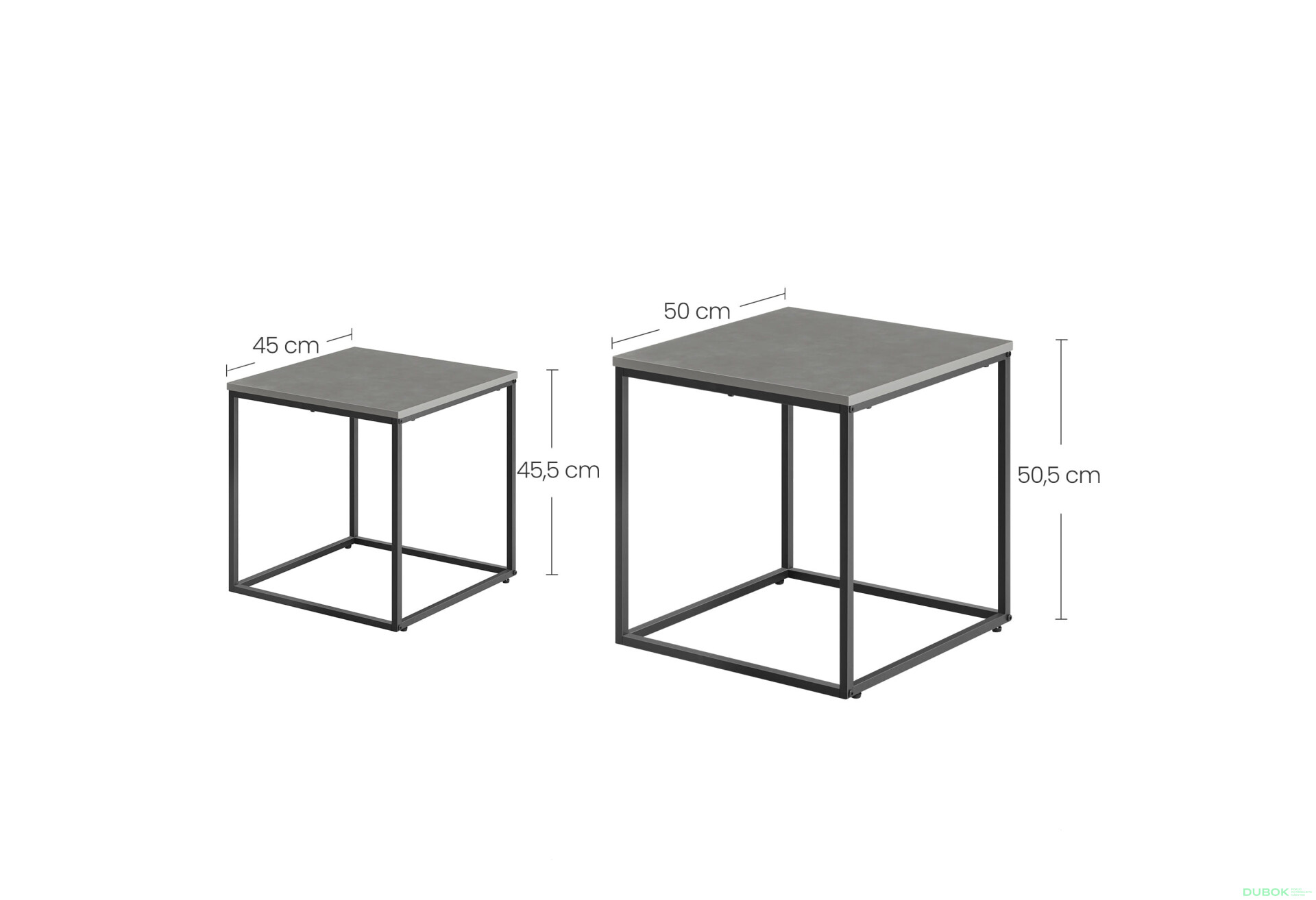 Fotografie 4 - Konferenční stolek čtvercový 2ks - beton / černé nohy