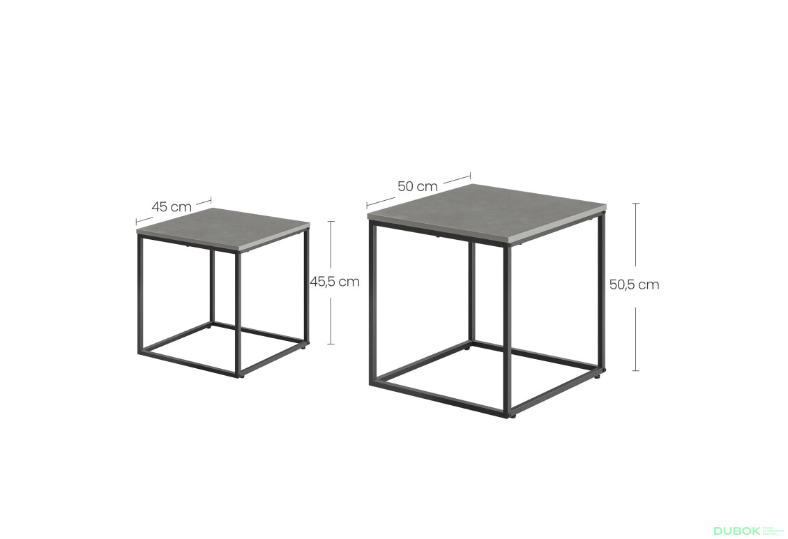 Fotografie 4 - Konferenční stolek čtvercový 2ks - beton / černé nohy