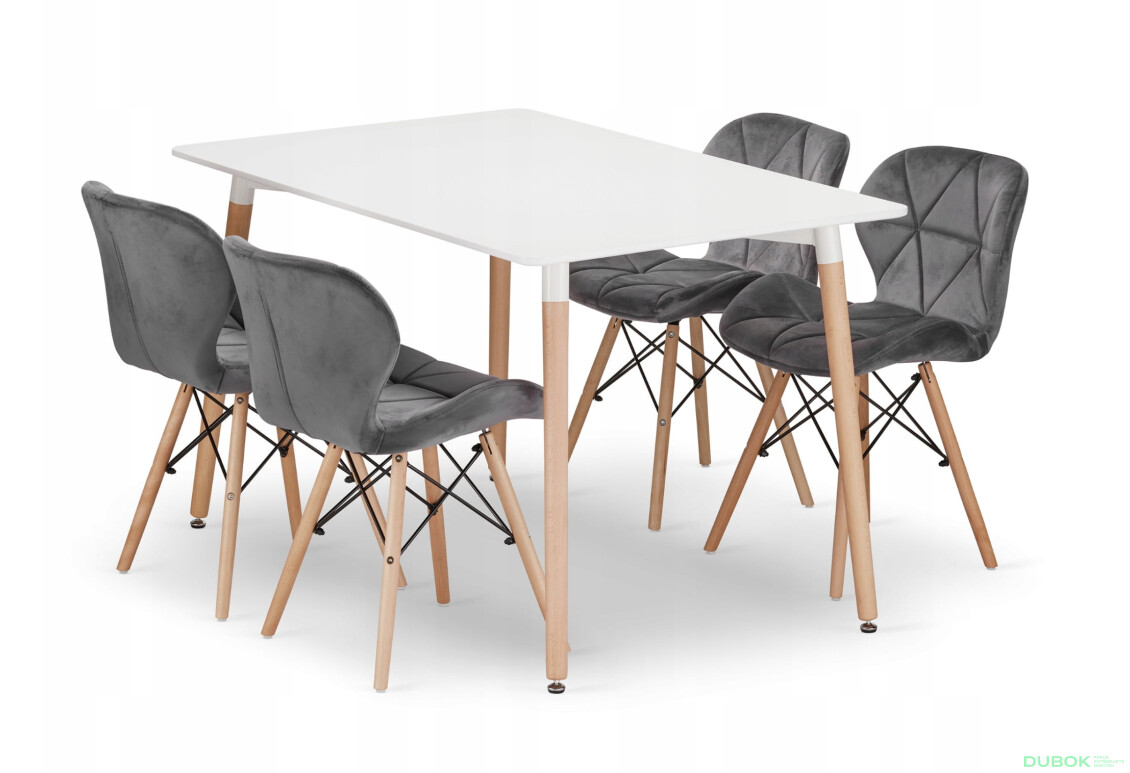 Sada obdélníkový stůl ADRIA 120x80 bílý + 4 židle LAGO šedé