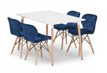 Sada obdélníkový stůl ADRIA 120x80 bílý + 4 židle LAGO modré