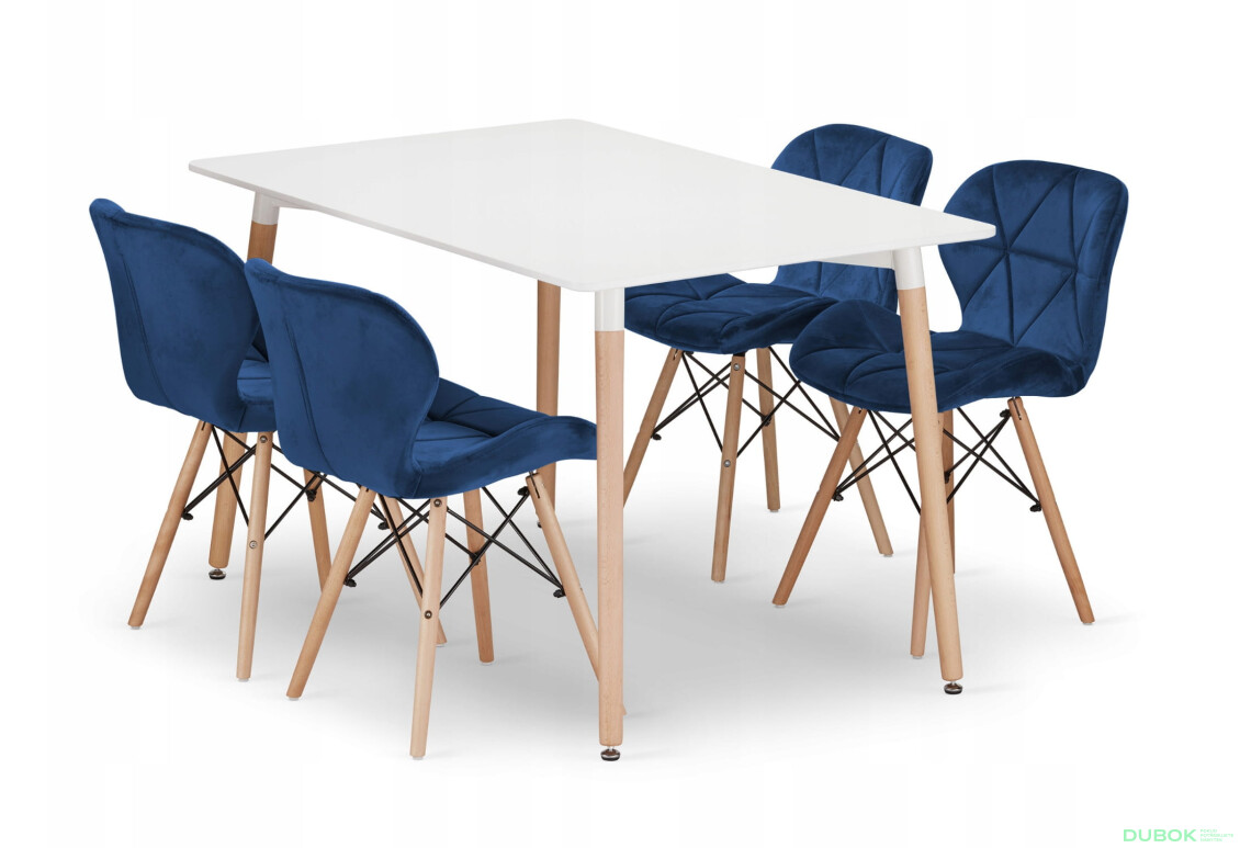 Sada obdélníkový stůl ADRIA 120x80 bílý + 4 židle LAGO modré