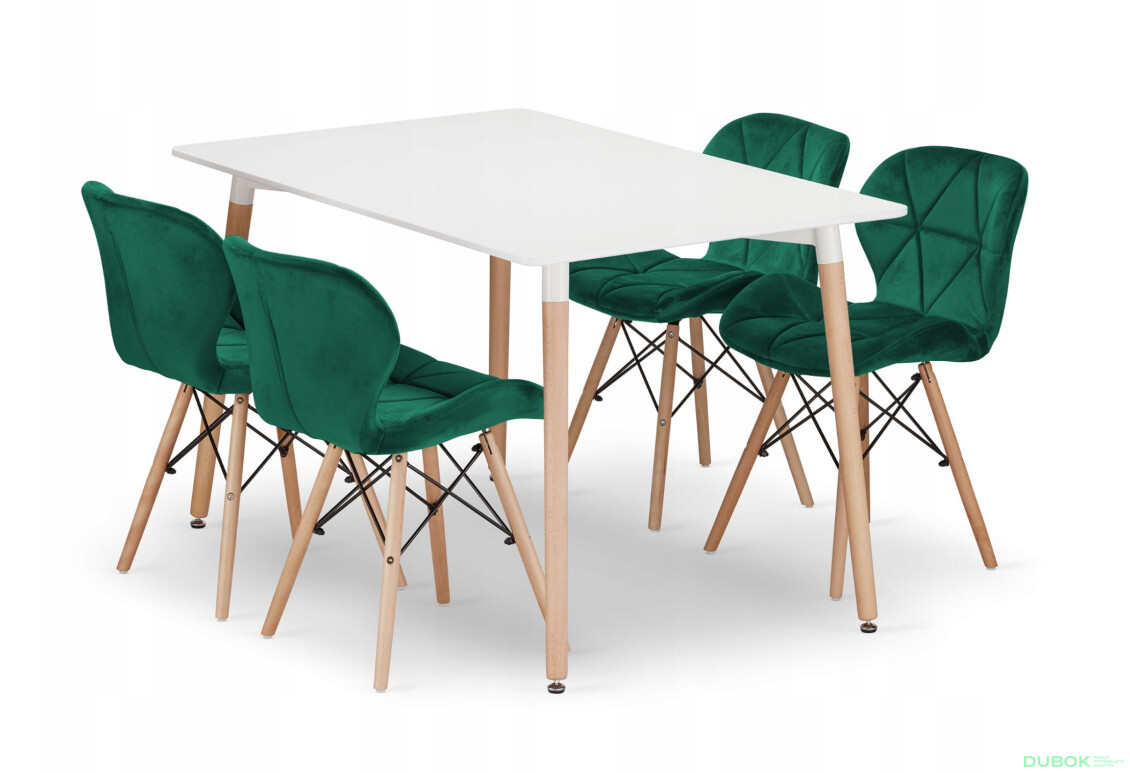 Sada obdélníkový stůl ADRIA 120x80 bílý + 4 židle LAGO zelené