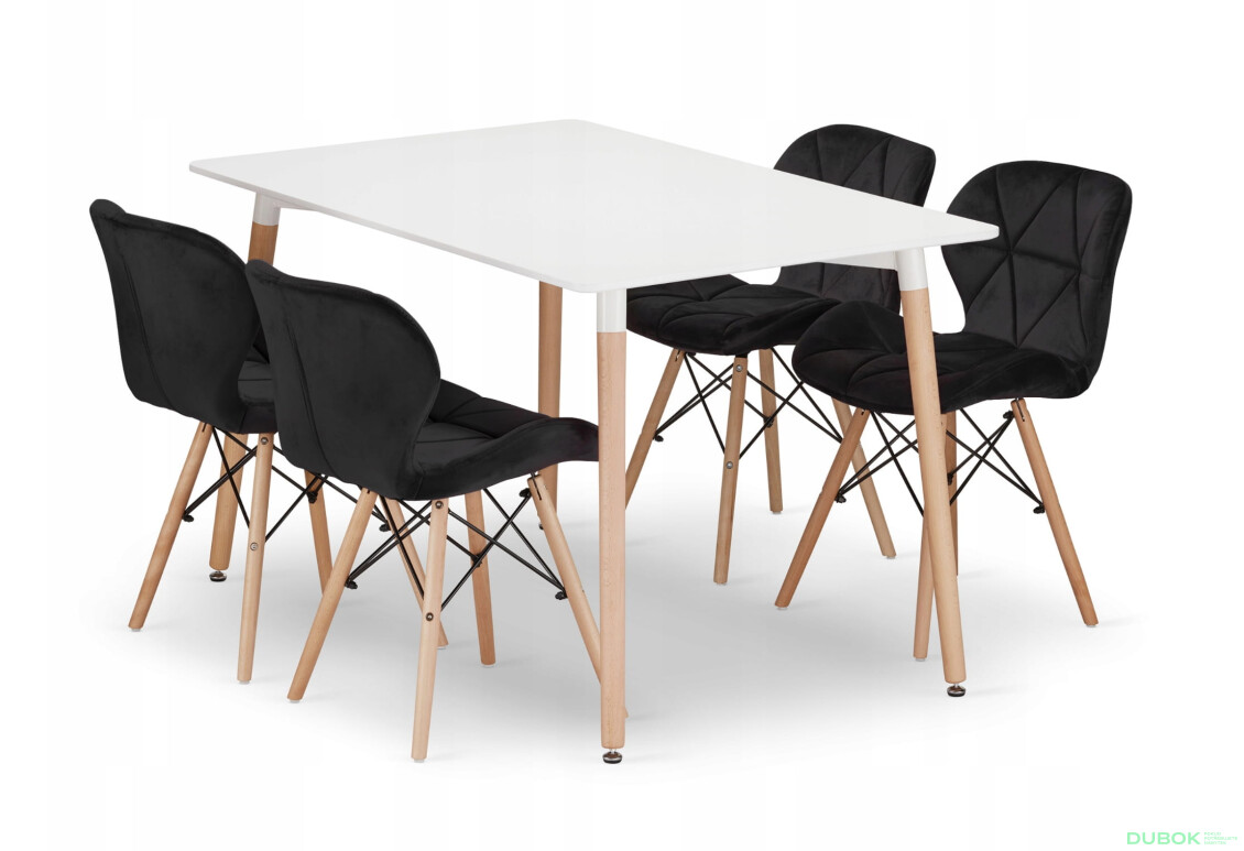 Sada obdélníkový stůl ADRIA 120x80 bílý + 4 židle LAGO černé