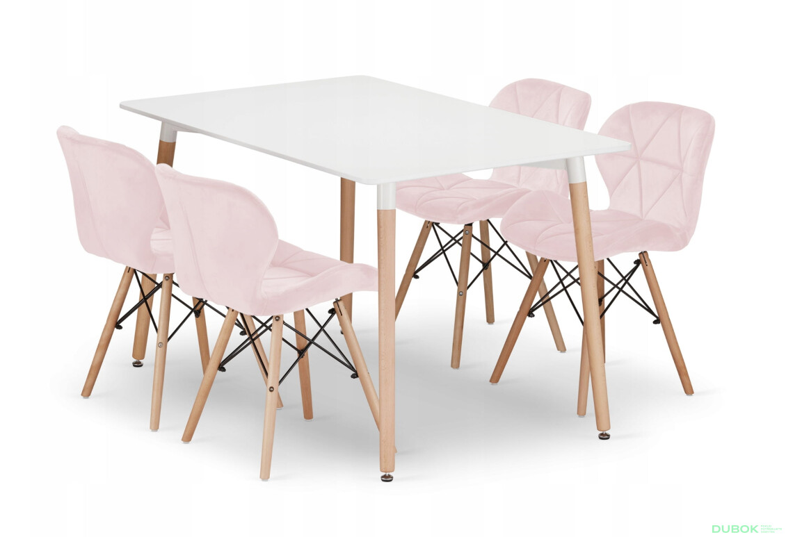 Sada obdélníkový stůl ADRIA 120x80 bílý + 4 židle LAGO růžové