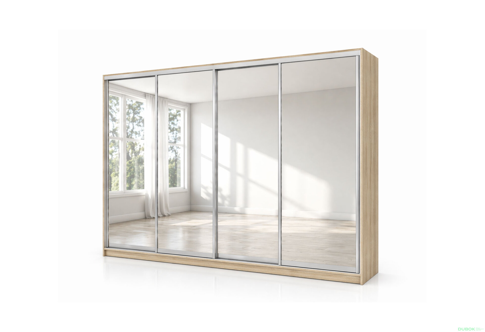 Fotografie 1 - Skříň s posuvnými dveřmi 2400x3000x600 4 zrcadla dub sonoma, profil stříbrný