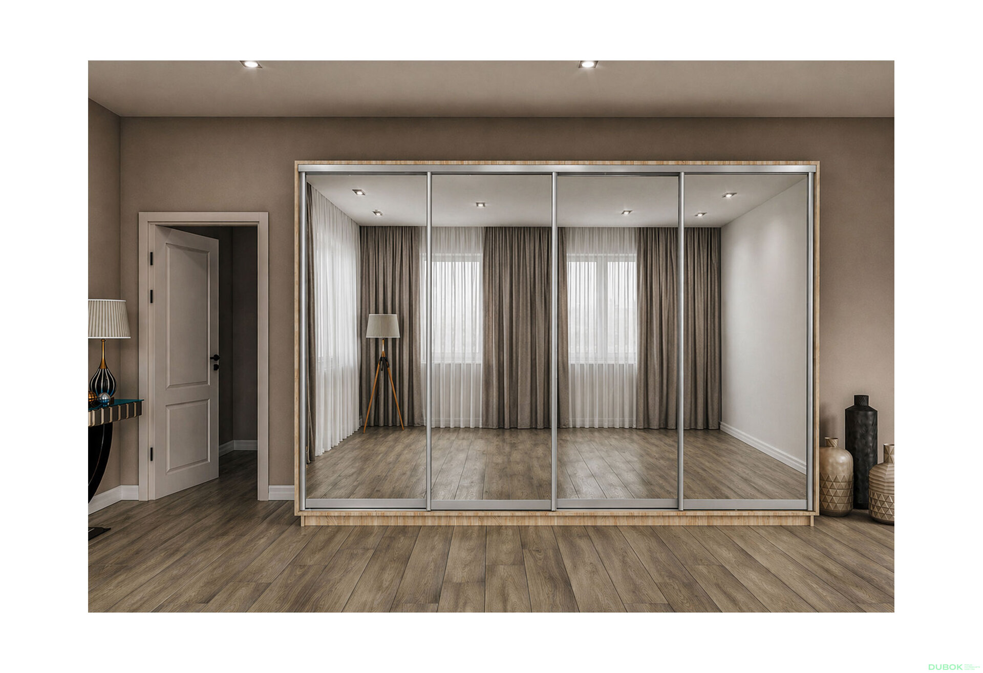 Fotografie 2 - Skříň s posuvnými dveřmi 2400x3000x600 4 zrcadla dub sonoma, profil stříbrný