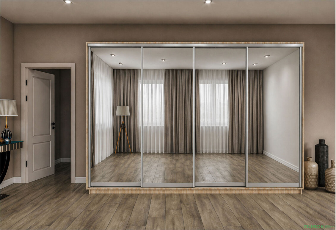 Fotografie 2 - Skříň s posuvnými dveřmi 2400x3000x600 4 zrcadla dub sonoma, profil stříbrný