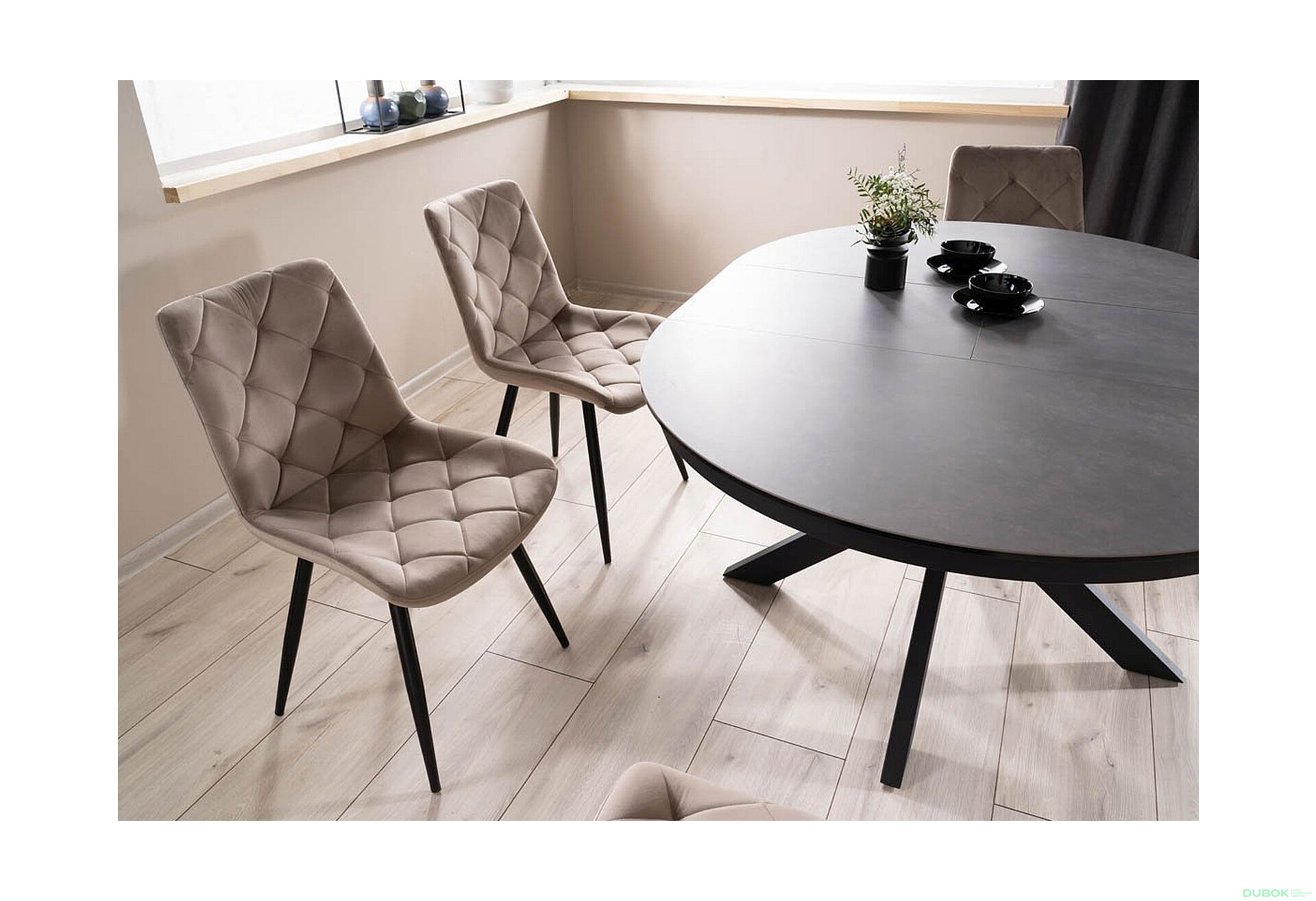 Fotografie 7 - Židle Ralph Velvet tmavě béžový Bluvel 40, kov černá matná