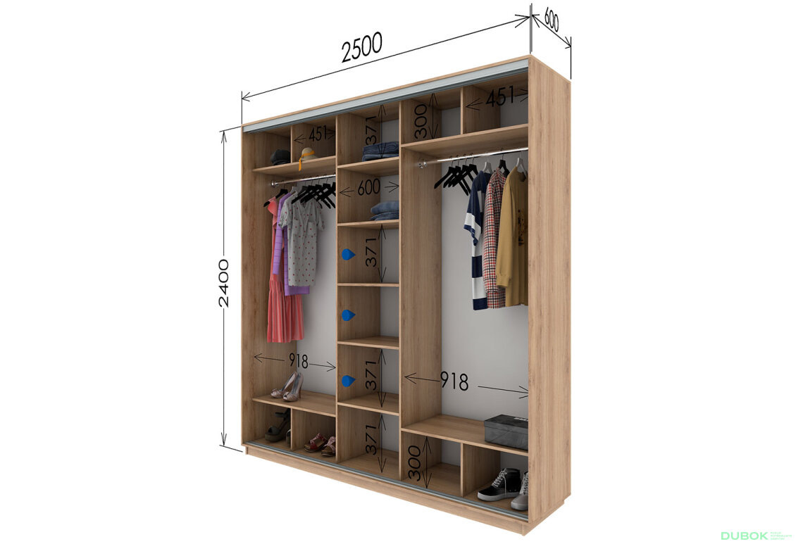 Fotografie 3 - Skříň s posuvnými dveřmi 2400x2500x600 2LTD 1 zrcadlo Dub Sonoma, profil stříbrný