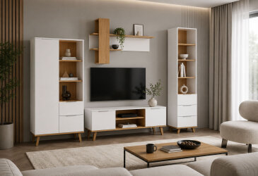 Obývací sestava 2.8 m bílá / dub kamenný Neptun