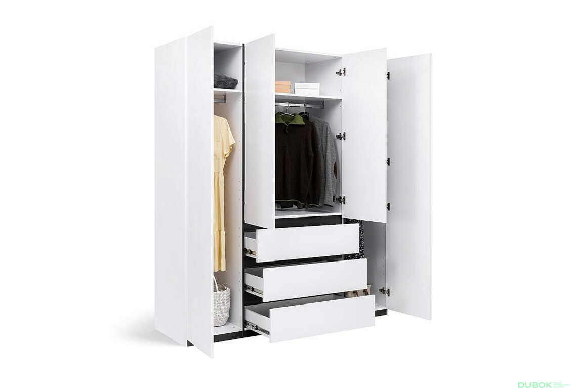 Fotografie 3 - Skříň 4dv 3šu bez zrcadel bílý supermat, antracit Duo