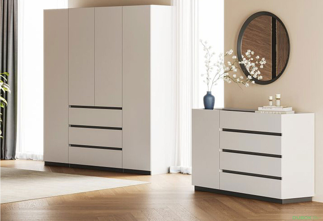 Fotografie 2 - Skříň 4dv 3šu bez zrcadel bílý supermat, antracit Duo