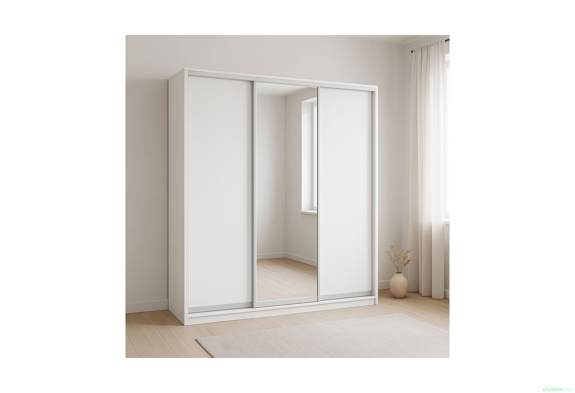 Fotografie 2 - Skříň s posuvnými dveřmi Komforto 2 DTD + 1 zrcadlo 222x240x60 cm Bílá