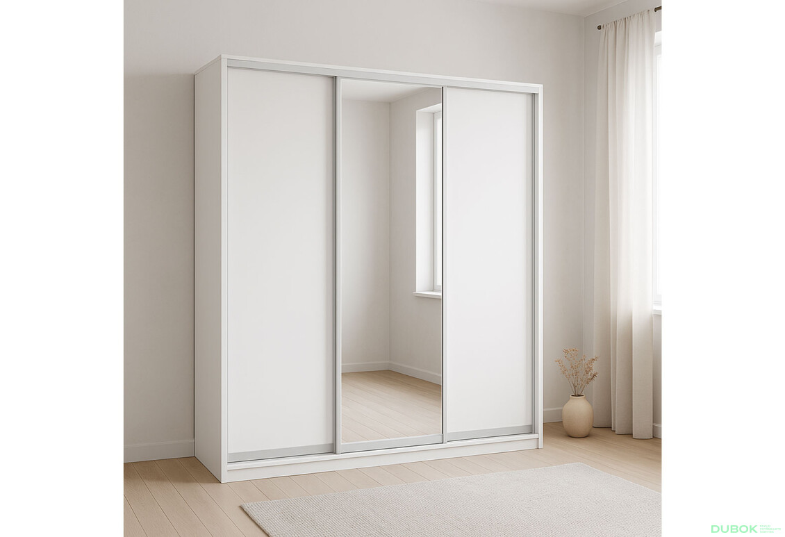 Fotografie 2 - Skříň s posuvnými dveřmi Komforto 2 DTD + 1 zrcadlo 222x240x60 cm Bílá
