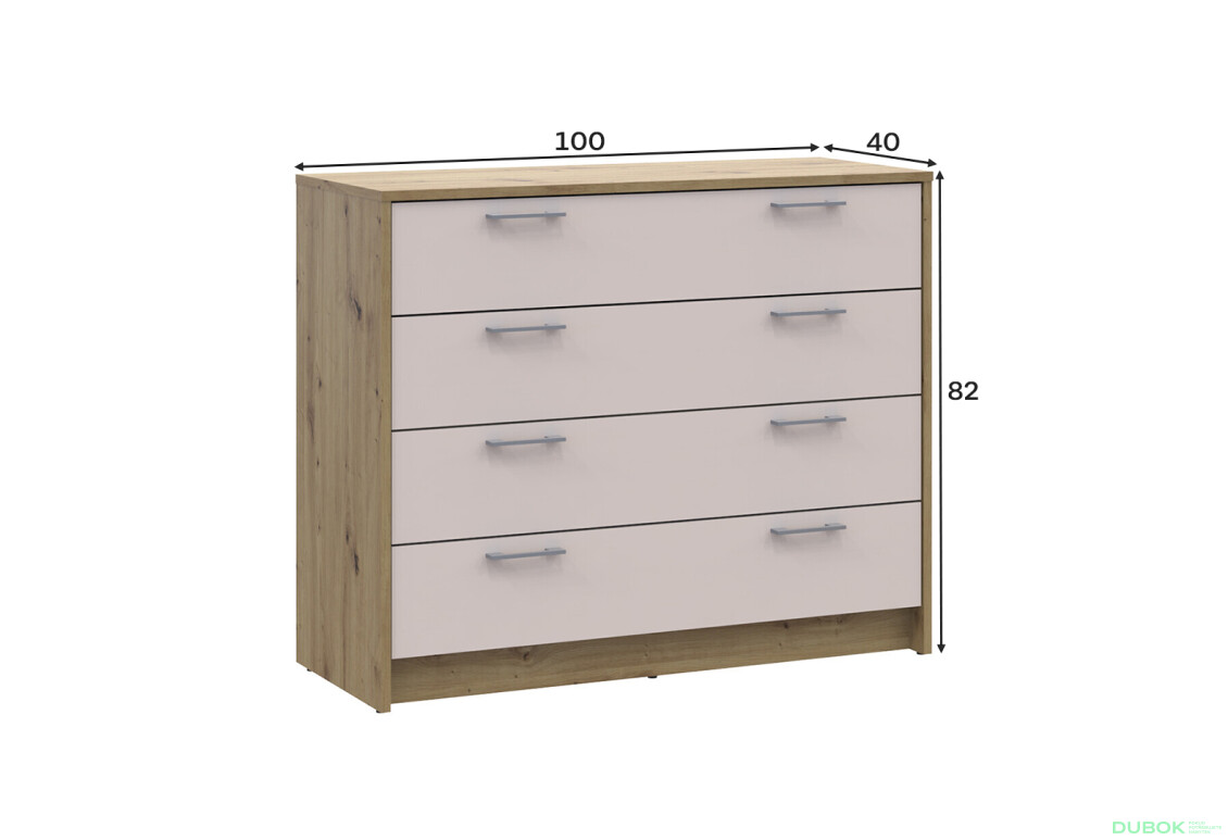 Fotografie 4 - Komoda Rondi 4 zásuvky 100x40x82 dub artisan / kašmír