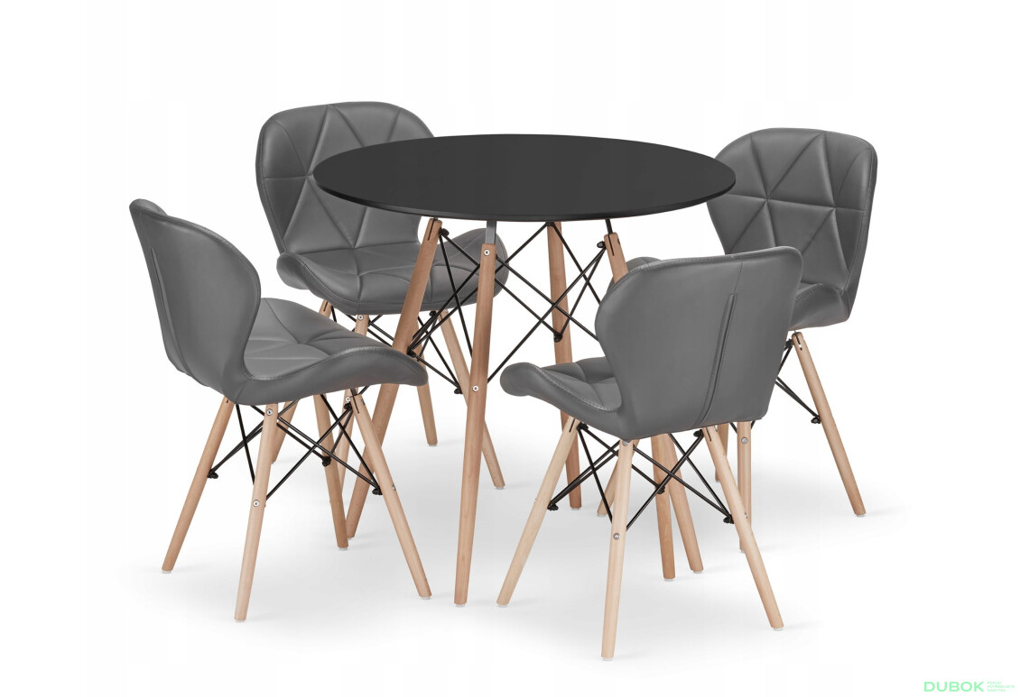 Sada kulatý stůl TODI 80 černý + 4 židle LAGO šedé - Fotografie 1 Fotografie 1 - Sada kulatý stůl TODI 80 černý + 4 židle LAGO šedé