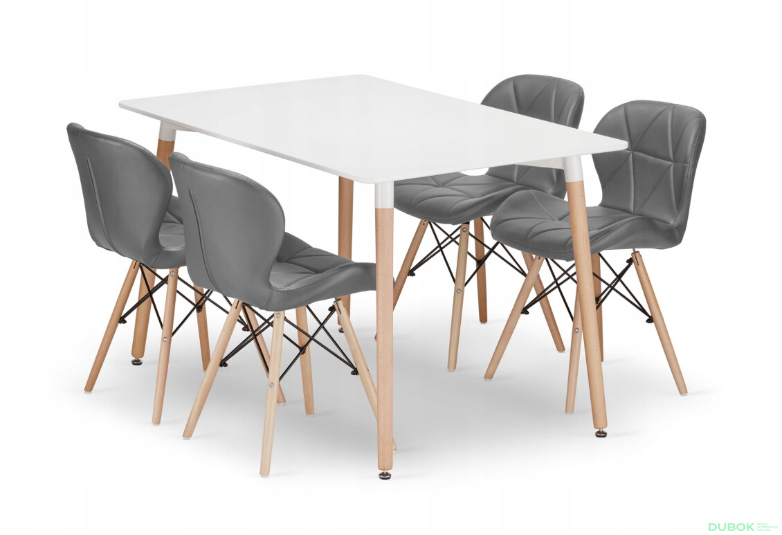 Sada obdélníkový stůl ADRIA 120x80 bílý + 4 židle LAGO šedé