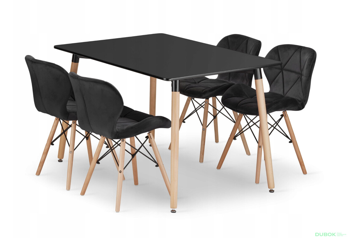 Sada obdélníkový stůl ADRIA 120x80 černý + 4 židle LAGO černé