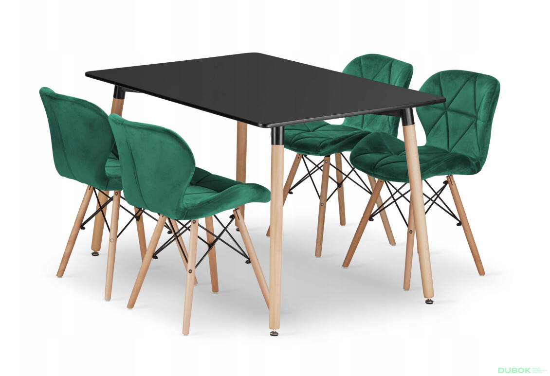 Sada obdélníkový stůl ADRIA 120x80 černý + 4 židle LAGO zelené