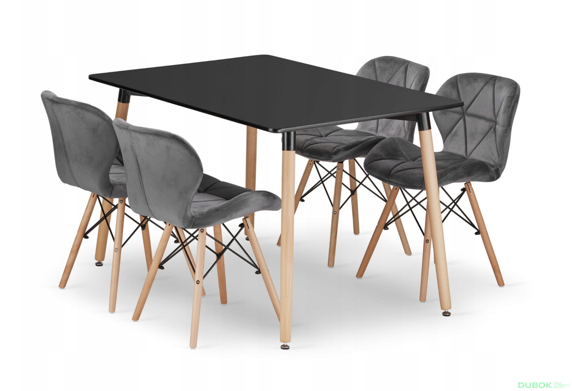 Sada obdélníkový stůl ADRIA 120x80 černý + 4 židle LAGO šedé