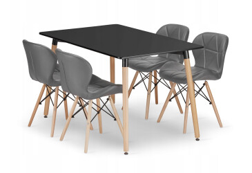 Sada obdélníkový stůl ADRIA 120x80 černý + 4 židle LAGO šedé