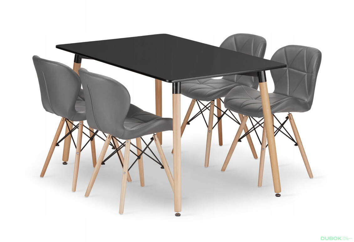 Sada obdélníkový stůl ADRIA 120x80 černý + 4 židle LAGO šedé