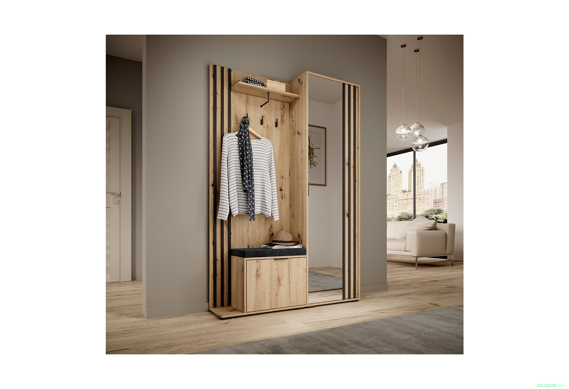 Fotografie 2 - Předsíňová sestava Nelly artisan / lamella černá + Polštářek