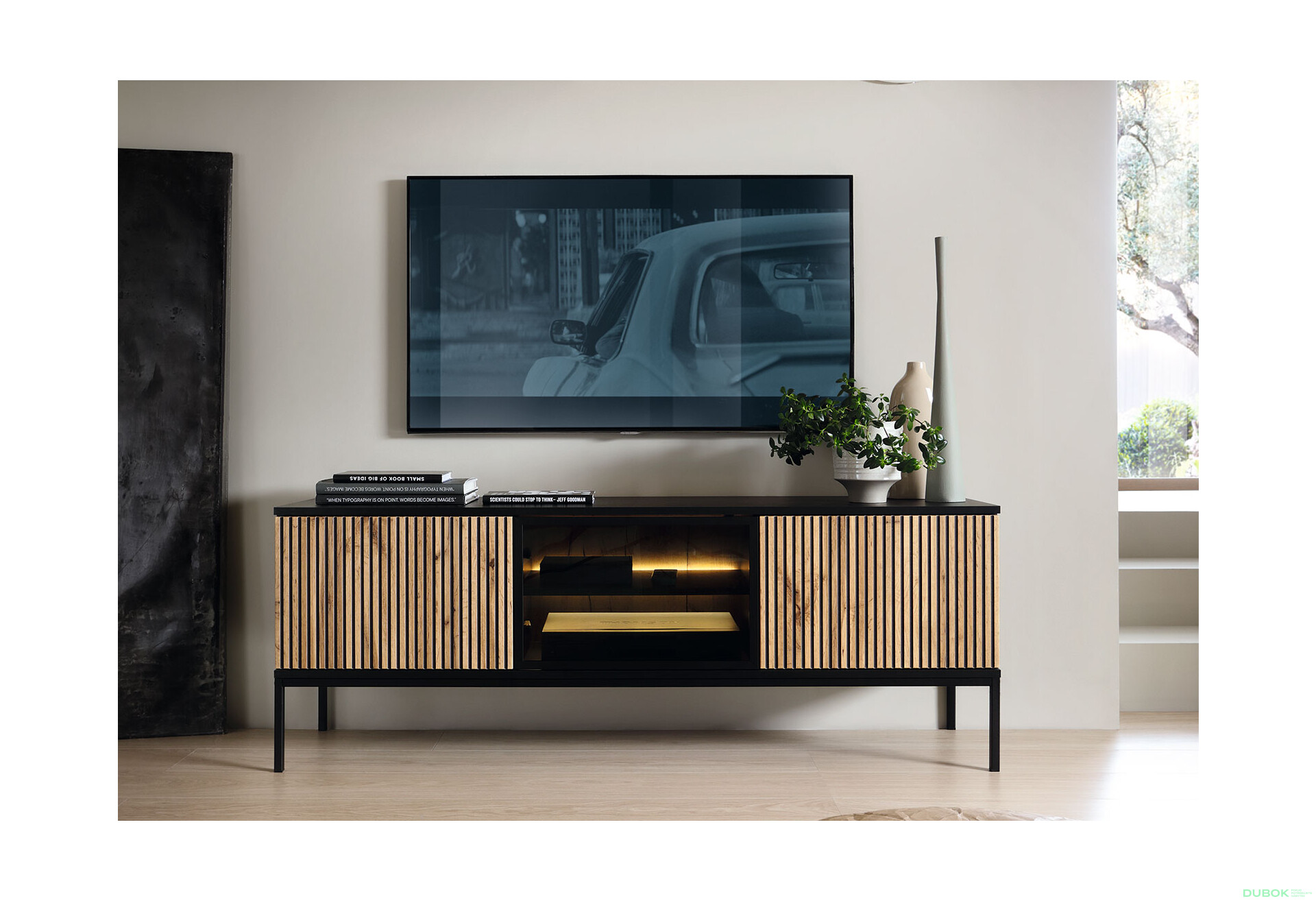 Fotografie 4 - TV stolek RTV154 1 pkt Led Sento černý / dub wotan