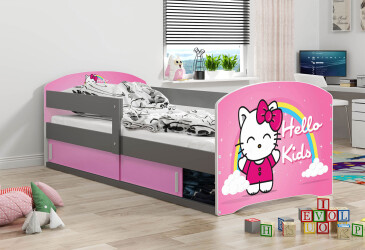 Postel Luki 1 grafit Hello Kids 80x160 cm s roštem, matrací