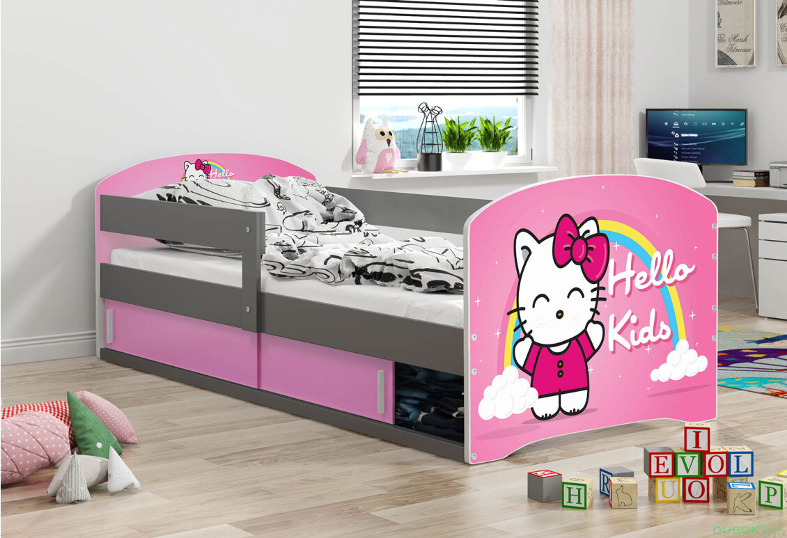 Fotografie 2 - Postel Luki 1 grafit Hello Kids 80x160 cm s roštem, matrací
