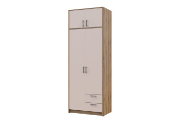 Skříň Rondi 2 dřevotříska s nástavbou dub artisan / kašmír 82x52x236