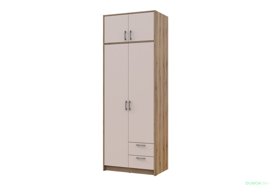 Skříň Rondi 2 dřevotříska s nástavbou dub artisan / kašmír 82x52x236