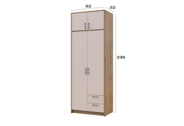 Skříň Rondi 2 dřevotříska s nástavbou dub artisan / kašmír 82x52x236