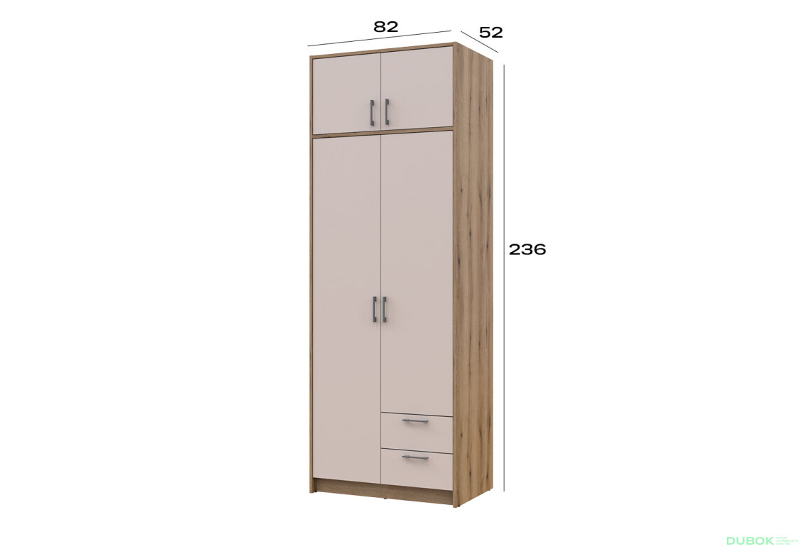 Skříň Rondi 2 dřevotříska s nástavbou dub artisan / kašmír 82x52x236