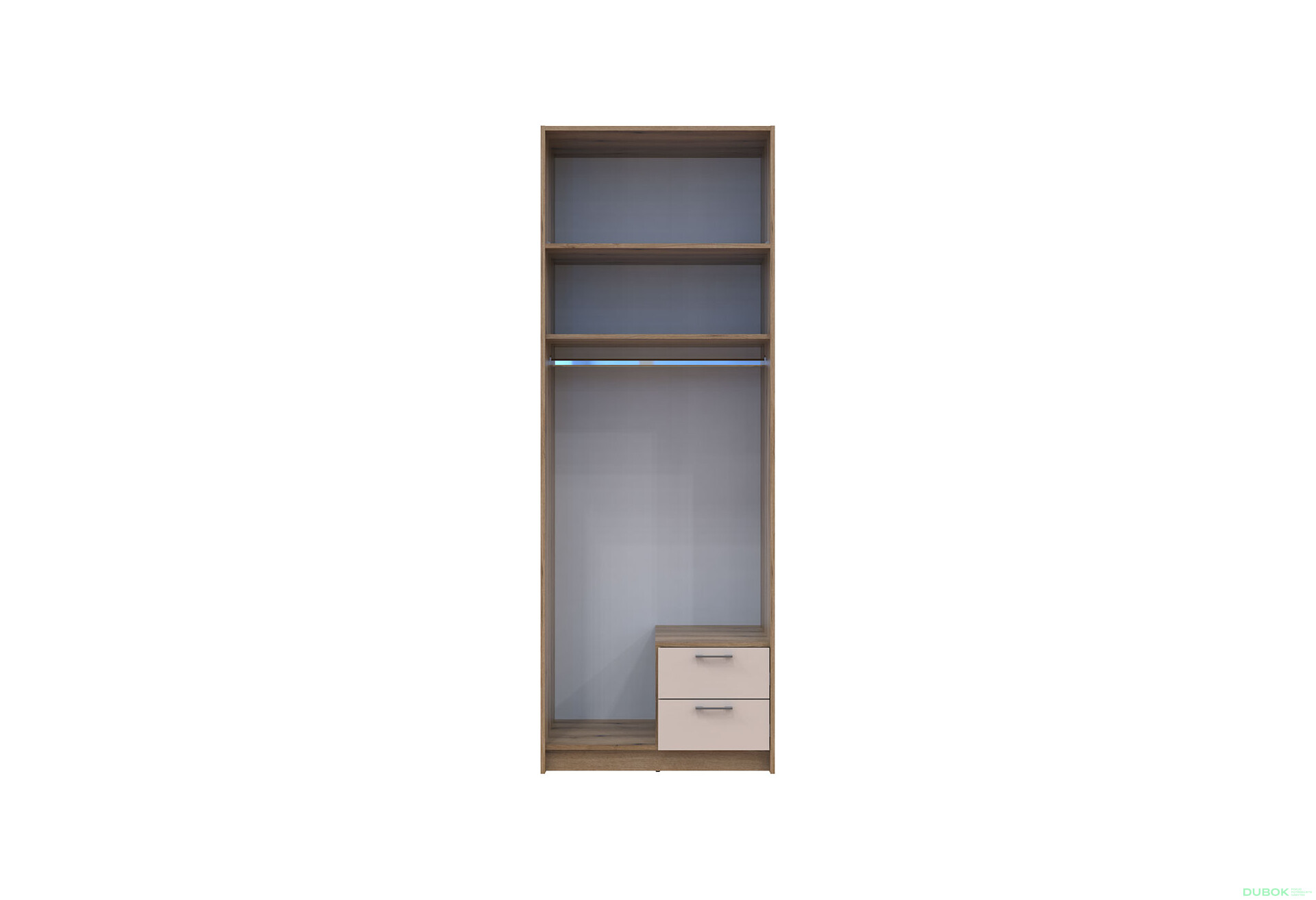 Fotografie 5 - Skříň Rondi 2 dřevotříska s nástavbou dub artisan / kašmír 82x52x236