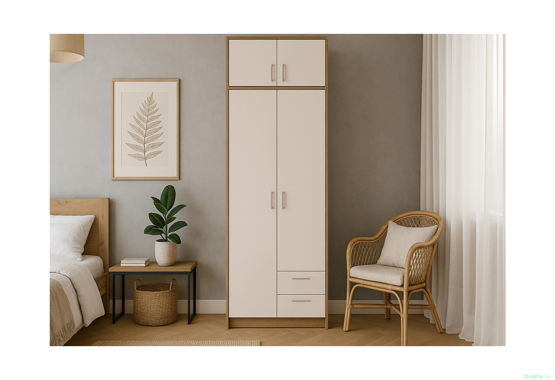Skříň Rondi 2 dřevotříska s nástavbou dub artisan / kašmír 82x52x236 - Fotografie 2 Fotografie 2 - Skříň Rondi 2 dřevotříska s nástavbou dub artisan / kašmír 82x52x236