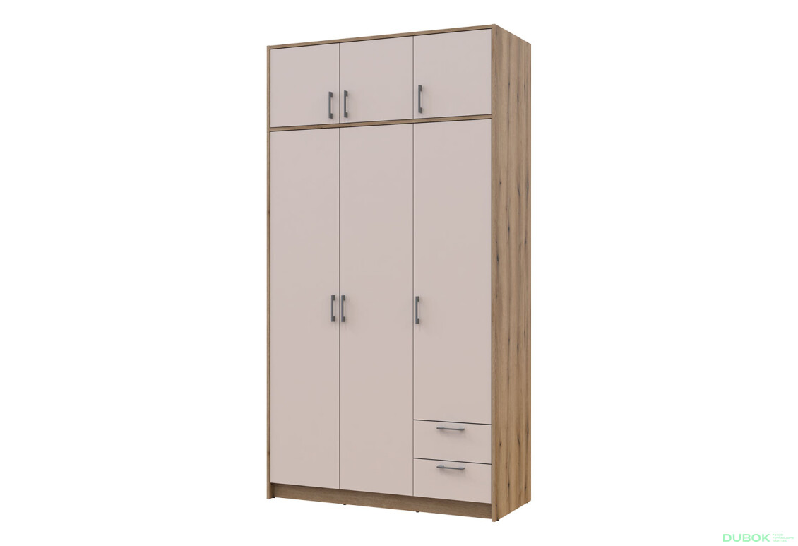 Skříň Rondi 3 dřevotříska s horním prostorem artisan dub / cashmere 121x52x236