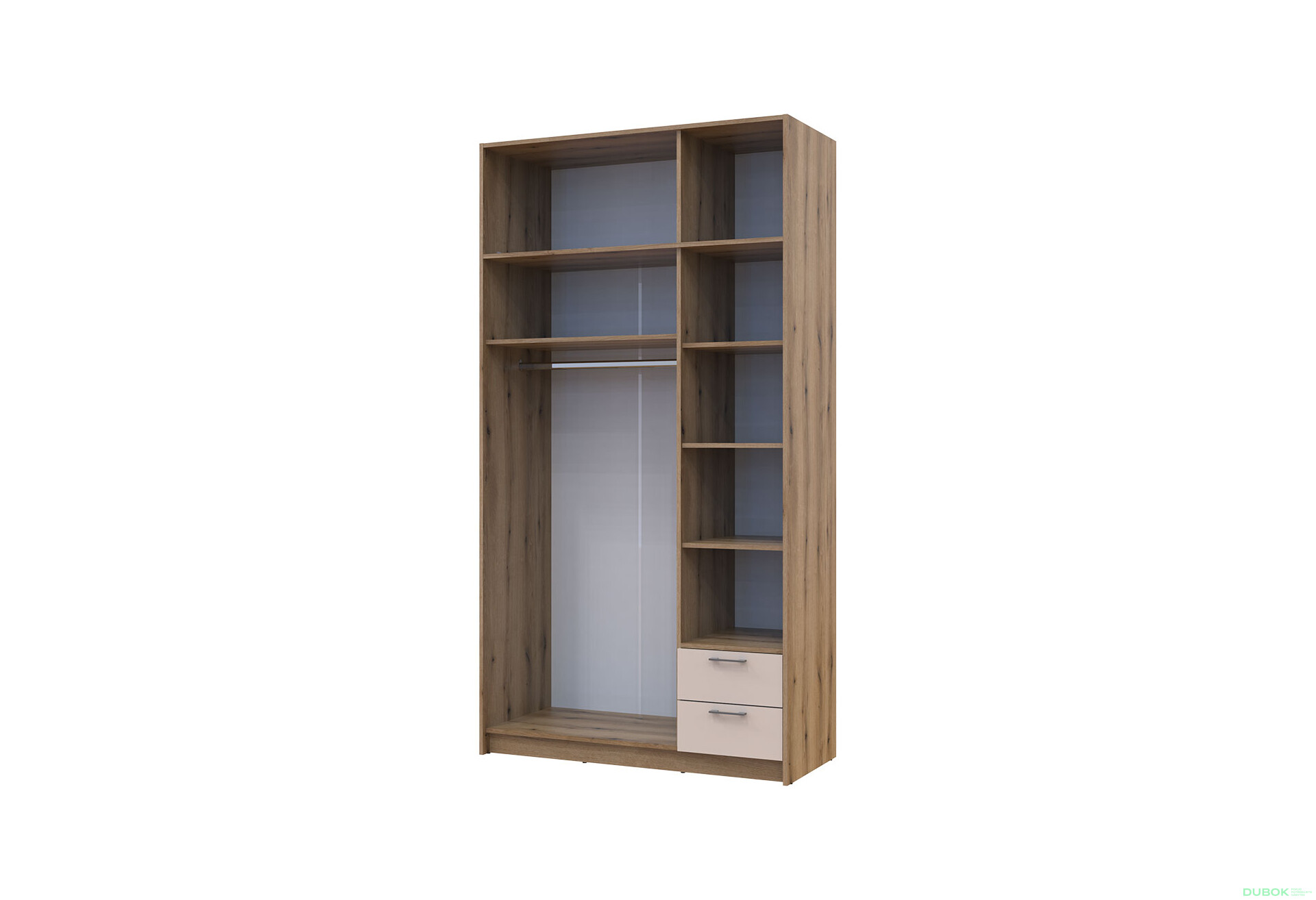 Skříň Rondi 3 dřevotříska s horním prostorem artisan dub / cashmere 121x52x236 - Fotografie 6 Fotografie 6 - Skříň Rondi 3 dřevotříska s horním prostorem artisan dub / cashmere 121x52x236