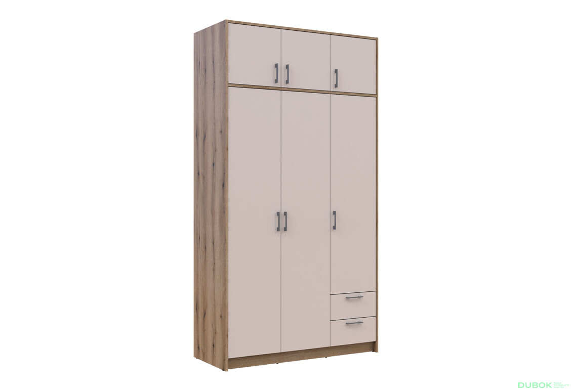 Fotografie 4 - Skříň Rondi 3 dřevotříska s horním prostorem artisan dub / cashmere 121x52x236