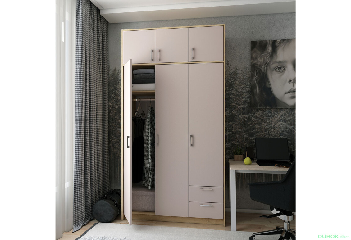 Fotografie 2 - Skříň Rondi 3 dřevotříska s horním prostorem artisan dub / cashmere 121x52x236