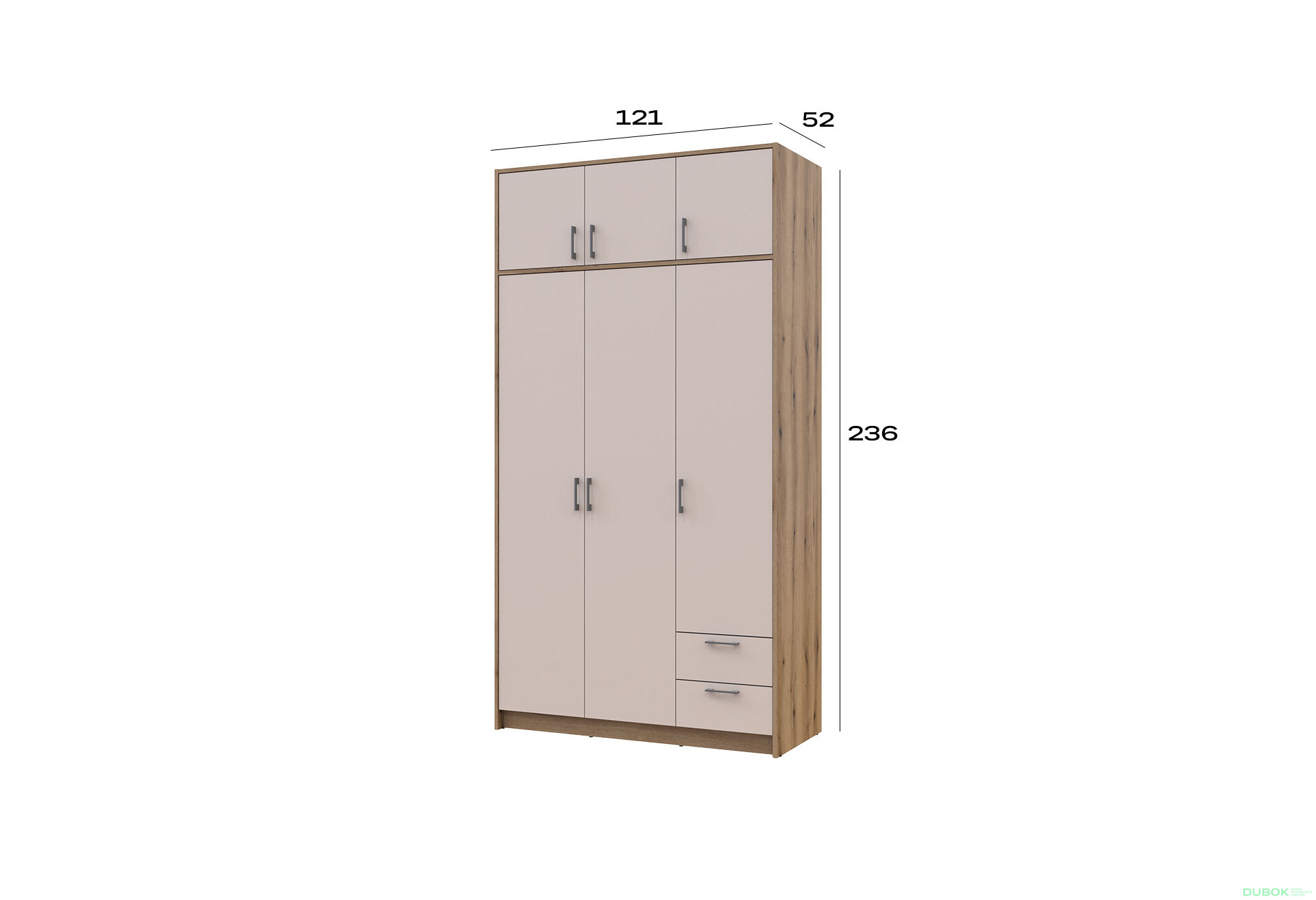 Skříň Rondi 3 dřevotříska s horním prostorem artisan dub / cashmere 121x52x236 - Fotografie 7 Fotografie 7 - Skříň Rondi 3 dřevotříska s horním prostorem artisan dub / cashmere 121x52x236