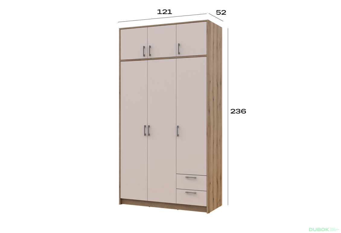 Fotografie 7 - Skříň Rondi 3 dřevotříska s horním prostorem artisan dub / cashmere 121x52x236