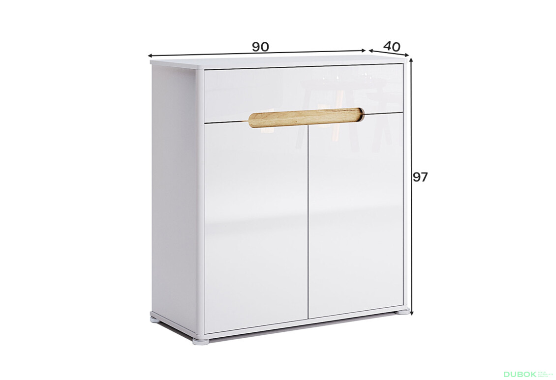 Fotografie 5 - Komoda 2D 1Š, bílý lesk Stella