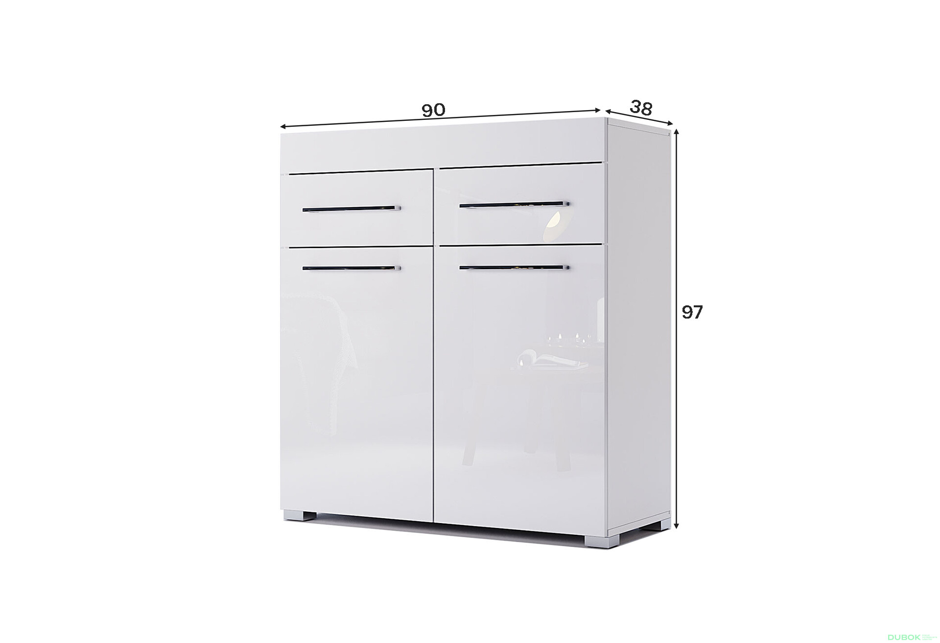 Fotografie 5 - Komoda 2dv 2š, bílý lesk Amanda