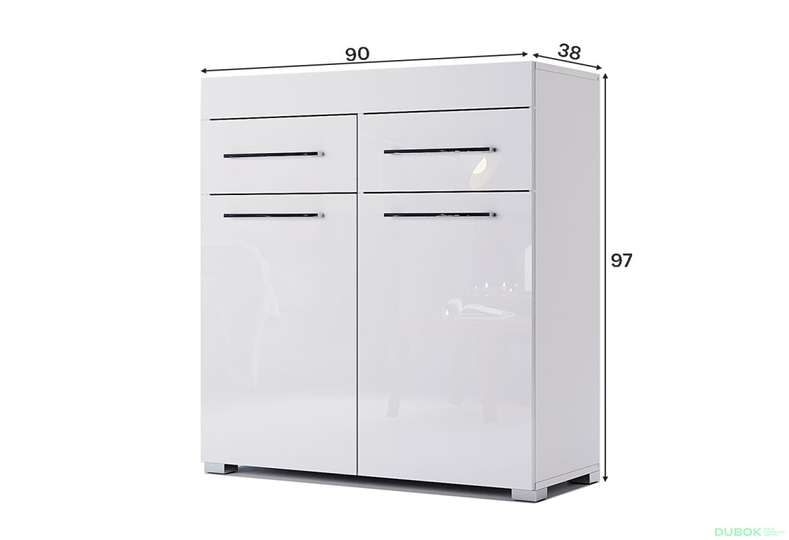 Fotografie 5 - Komoda 2dv 2š, bílý lesk Amanda